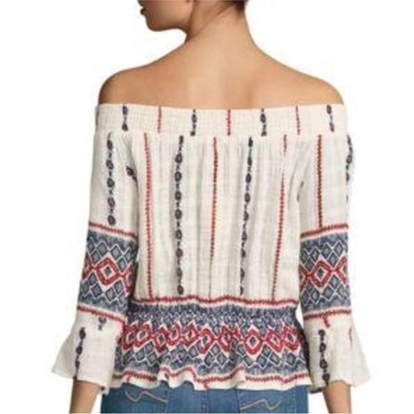 Anthro Raga Amalia Cotton Off Shoulder Top in Ivory Gauze - Picture 2 of 11